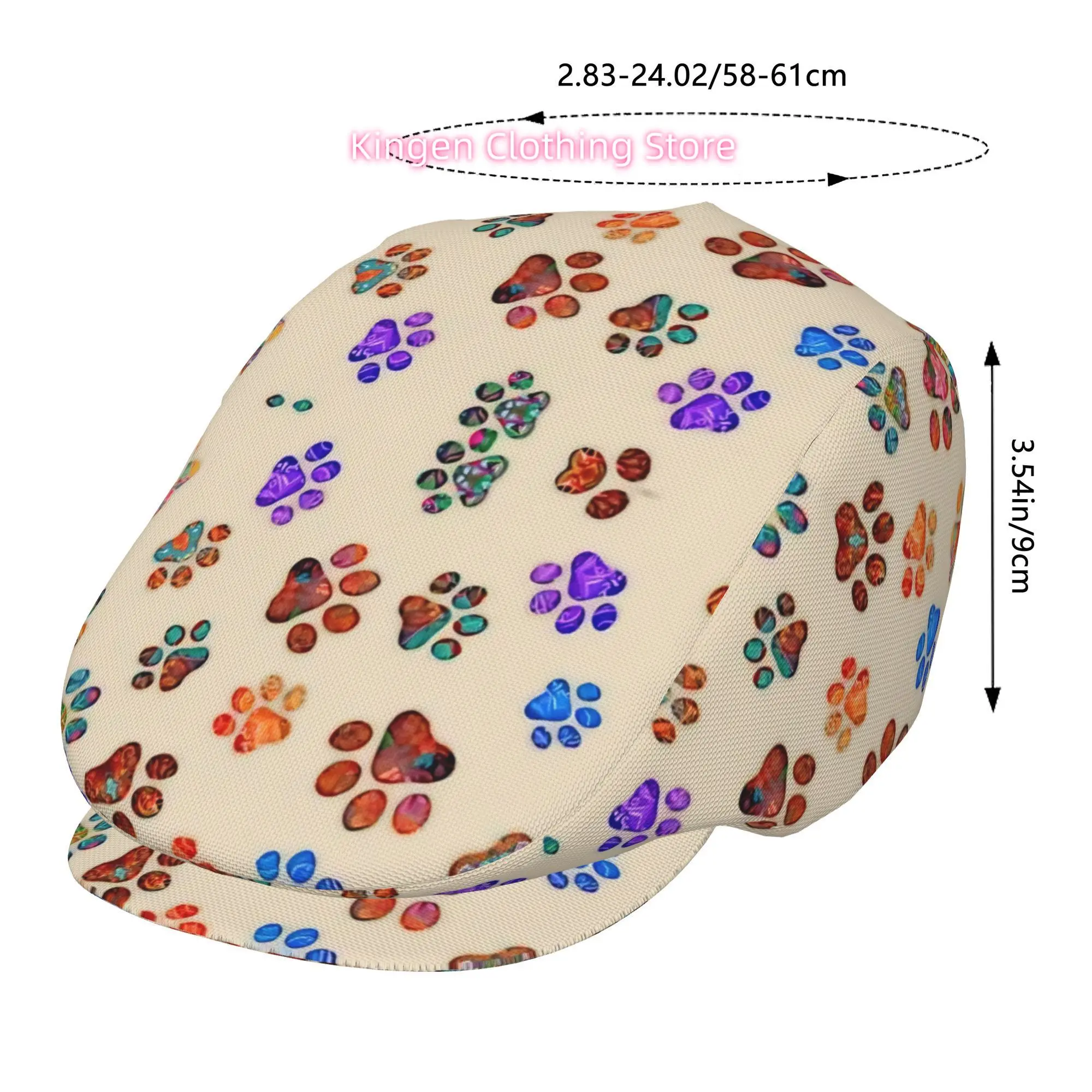 1pc Men's & Women's Adjustable Flat Cap with Multicolor Paw Print Design - Lightweight ABS Resin & Polyester, Retro Irish Cabbie