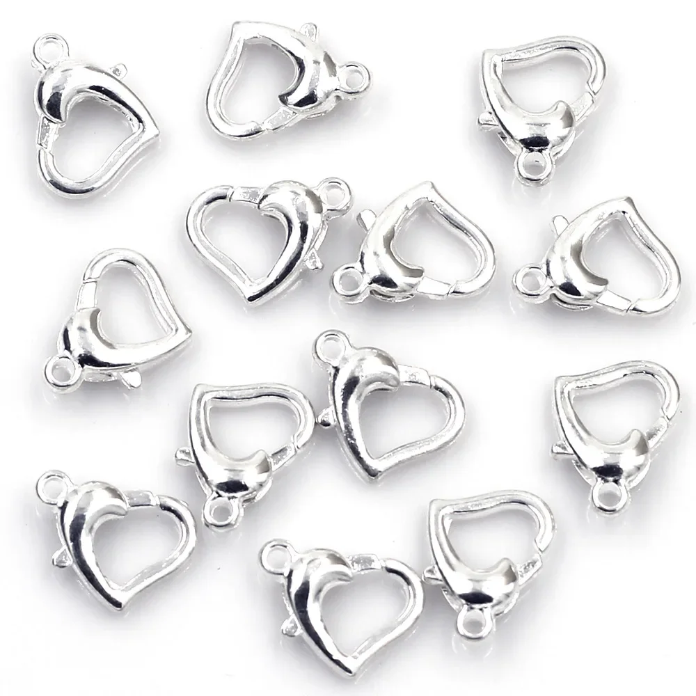 

20Pcs Lobster Clasps Heart Shape Love Silver Plated For Charms Necklaces Jewelry DIY Findings 14x9mm