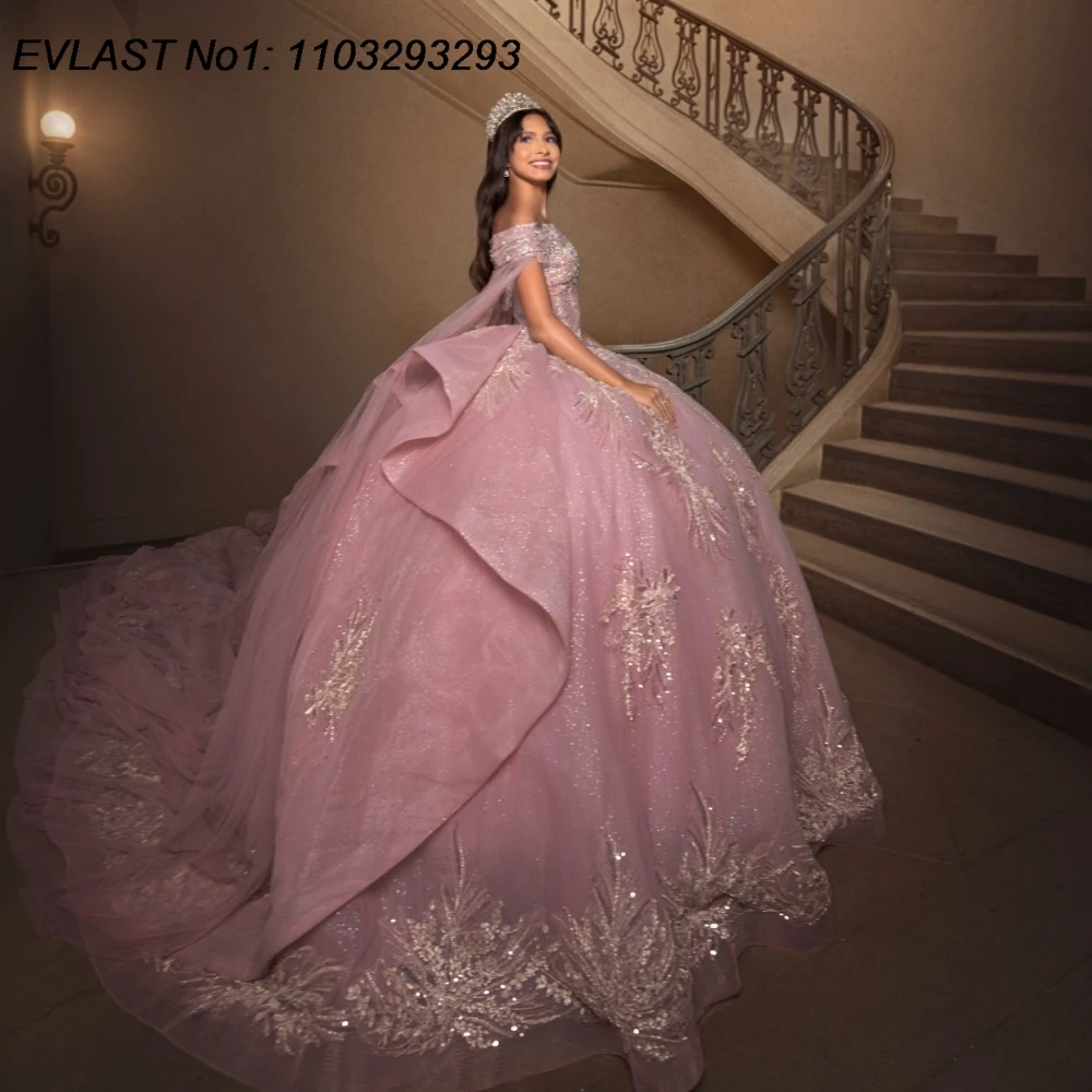 

EVLAST блестящее розовое бальное платье на заказ, платье Quinceanera, аппликация с блестками и бантом из бисера, милое платье 16, Vestidos De 15 Anos E1QN388