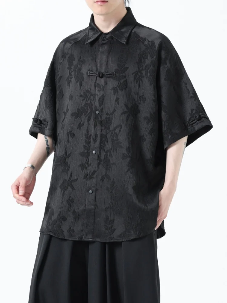 

New Chinese Sle Men's irt ort Sve Embroidered Button up Tang Suit Summer Faionable Loose Fit Breathable Lightweight