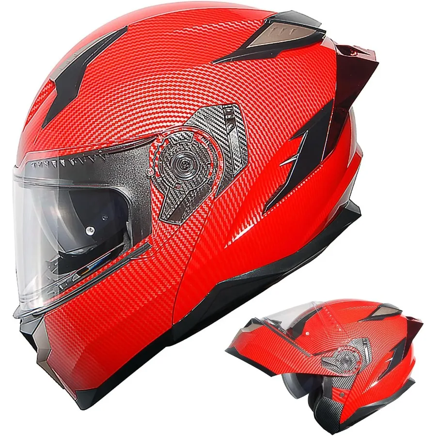 Motorcycle Modular Full Face Helmet DOT for Adults Designed for Street Riding with FlipUp Dual Visor and Sun Inner Shield Anti