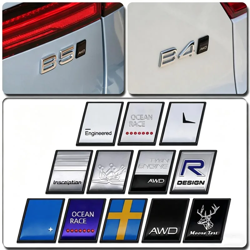 Pegatina Metálica Negra con Diseño R, Logotipo AWD Moose Test, para Volvo Ocean V40 V60 V90 XC60 XC90 XC40 S60 S90 S80