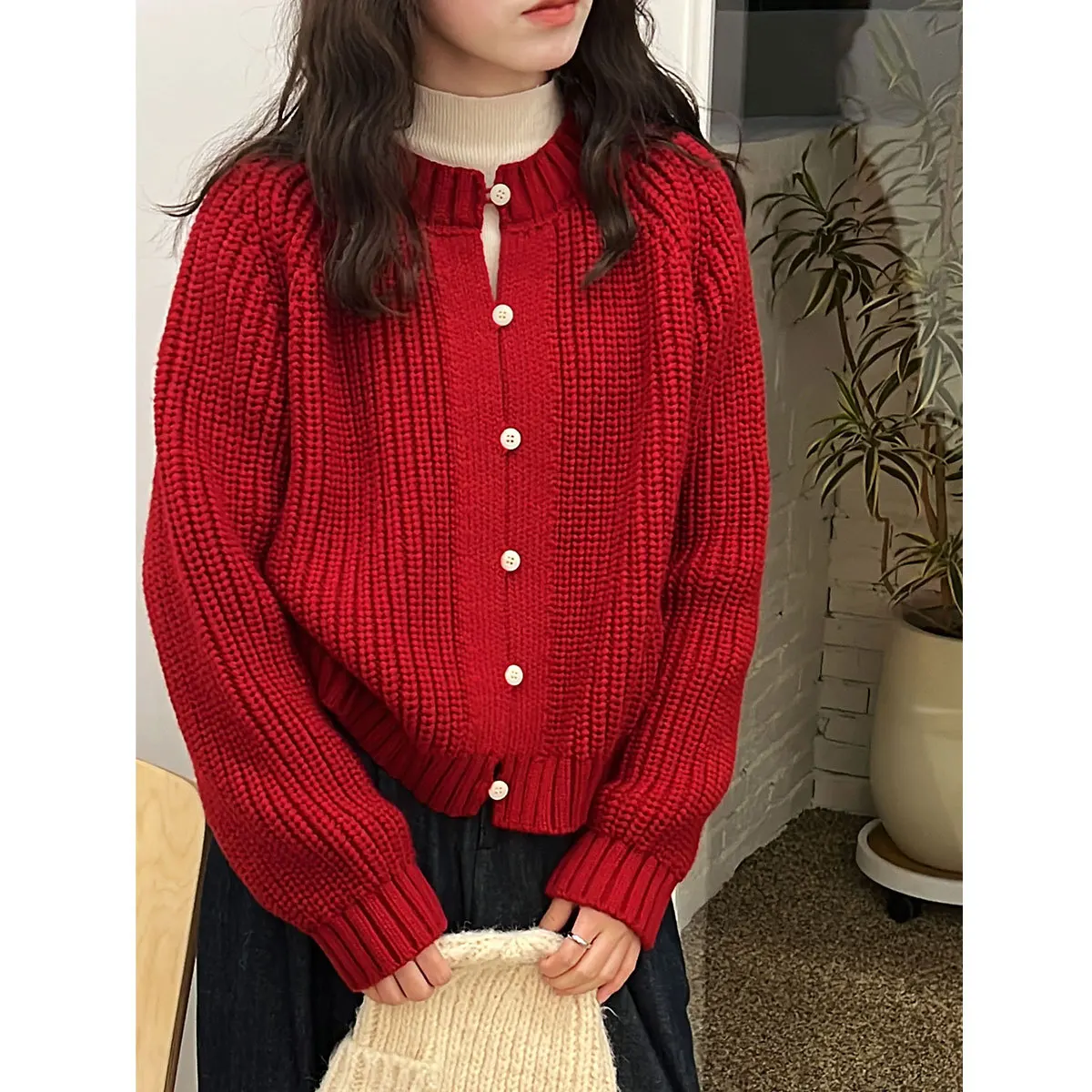 

Luixi Korean Sle Thiened Lazy Sweater Cardigan Women's Autumn Winter New Simple Match Knitted Top Soft Loose Fit Long S...