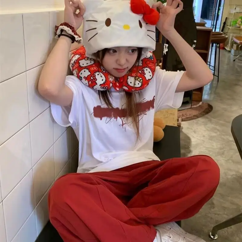 

Милая U-образная дорожная подушка Hello Kitty с капюшоном, плюшевая подушка для шеи для девочек, для авиаперелетов, поездок на автомобиле, офиса и домашнего использования