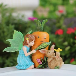 2PC/Carrot Flower Fairy and Rabbit - Easter Decorative Statues - Garden Bonsai Statues in the Courtyard