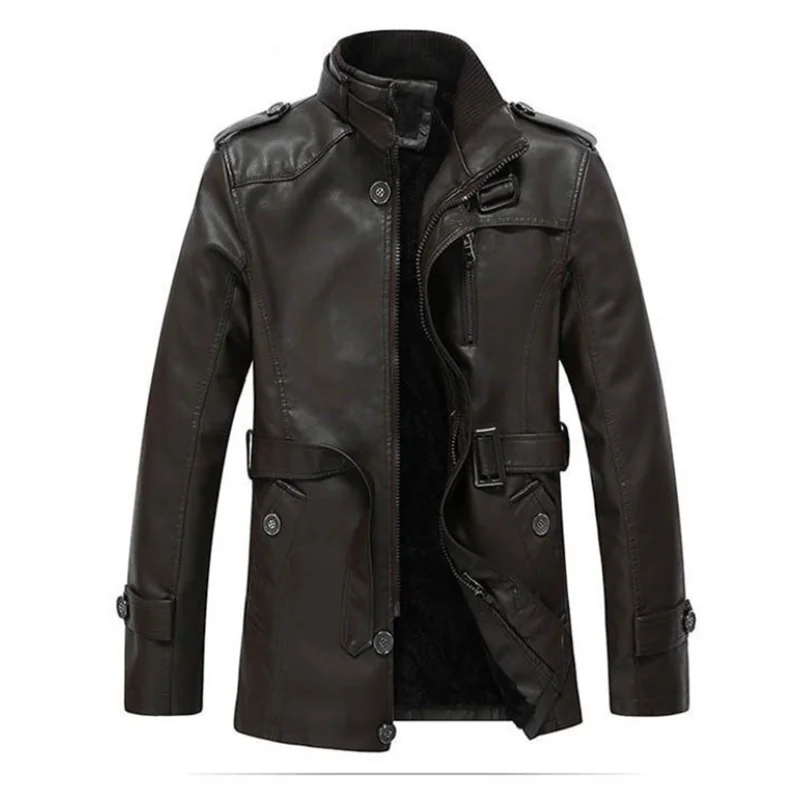 New 80s Jacket, Artificial Leather Jacket, Men's Black Autumn and Winter PU Leather Clothing, Fashionable Business Casual Jacket