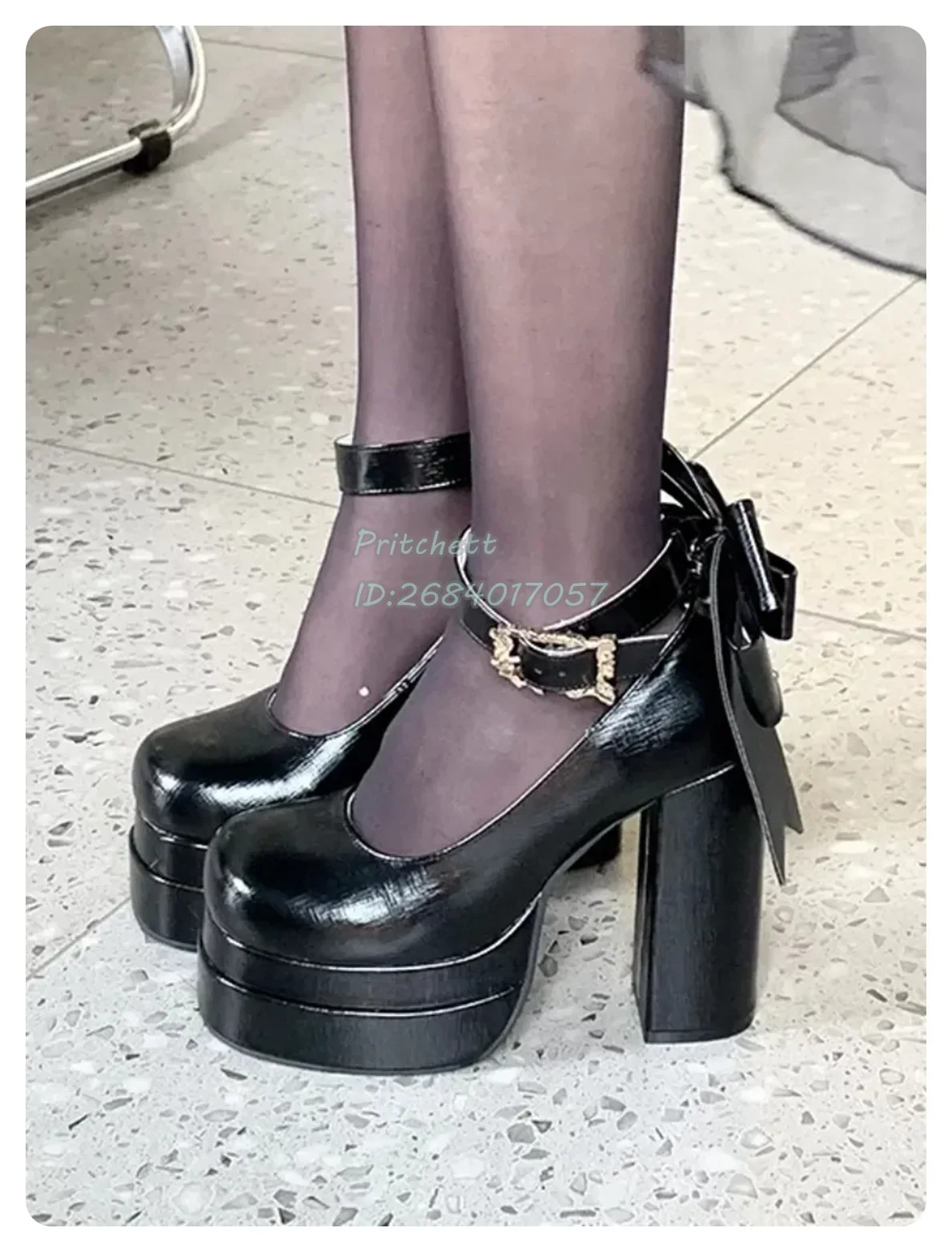 Zapatos de tacón alto de plataforma con lazo negro, tacones