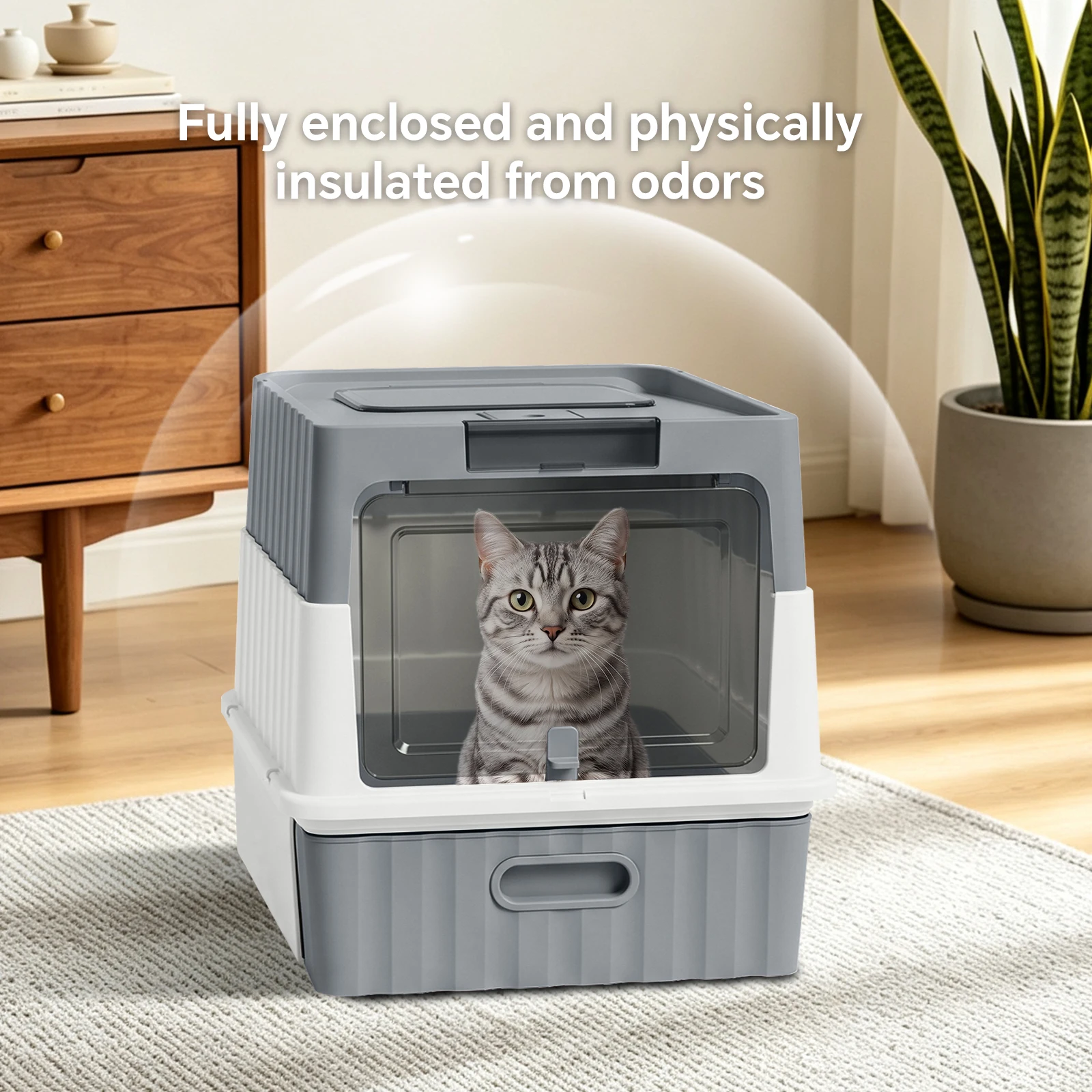 Draw-Out Fully Enclosed Pet Cat Litter Box With Large Space Removable Easy To Clean Anti-Slip Durable And Comes With A Shovel