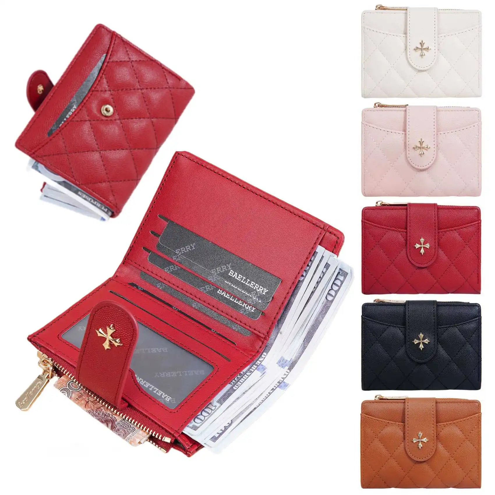 Four-Leaf Clover Quilted Zipper Coin Purse Bifold Women's Short Wallet Multi-Functional Fashion Casual Multi-Slot Card Holder