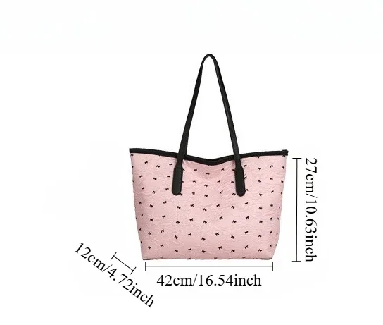 Sommerliche, farbenfrohe Tragetasche mit Schleife für Damen, große Kapazität, trendige, vielseitige Hand- und Schultertasche, ideal für Pendler, Alltag und Freizeit. – Detail 3