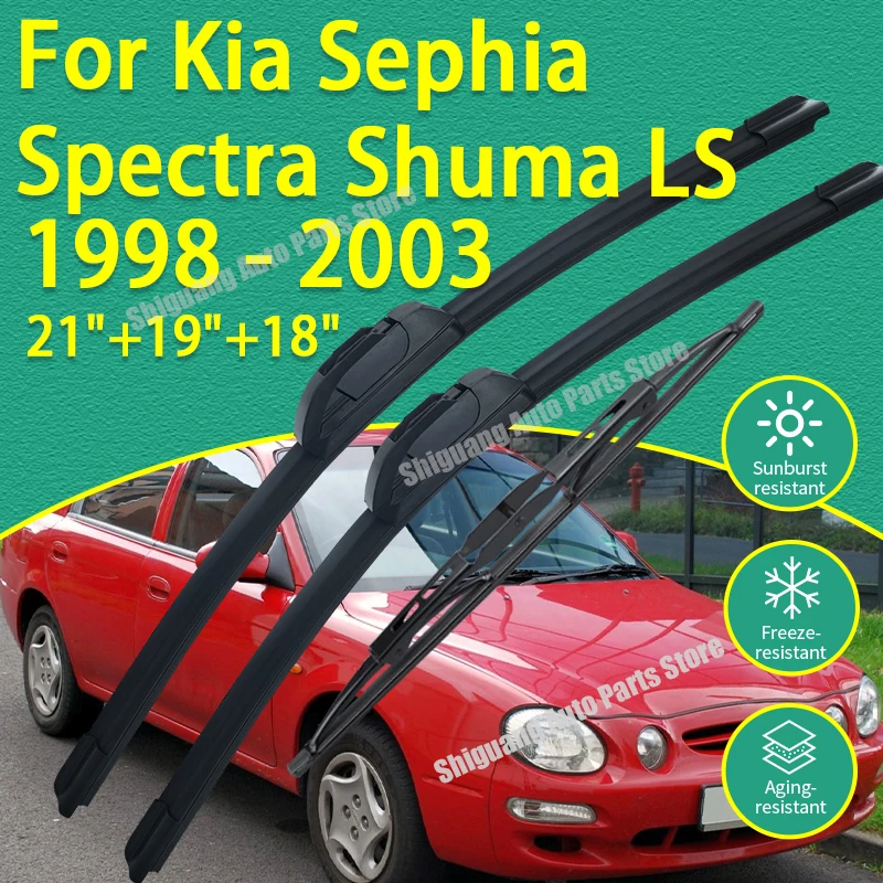 Limpiaparabrisas Delanteros y Traseros con Revestimiento de Silicona para Kia Sephia Spectra Shuma LS Liftback 1998-2003, Accesorios para Limpiaparabrisas