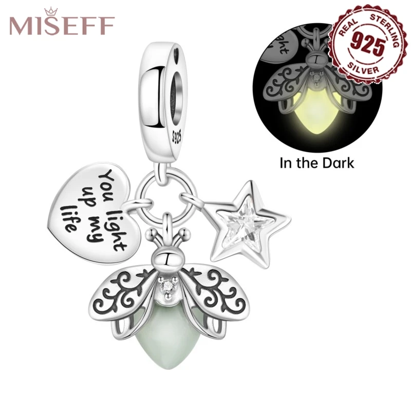 

MISEFF 925 Sterling Silver Firefly Heart Shape Starry Sky Pendant Beads For Women Ladies Original DIY Bracelet Gifts Jewelry
