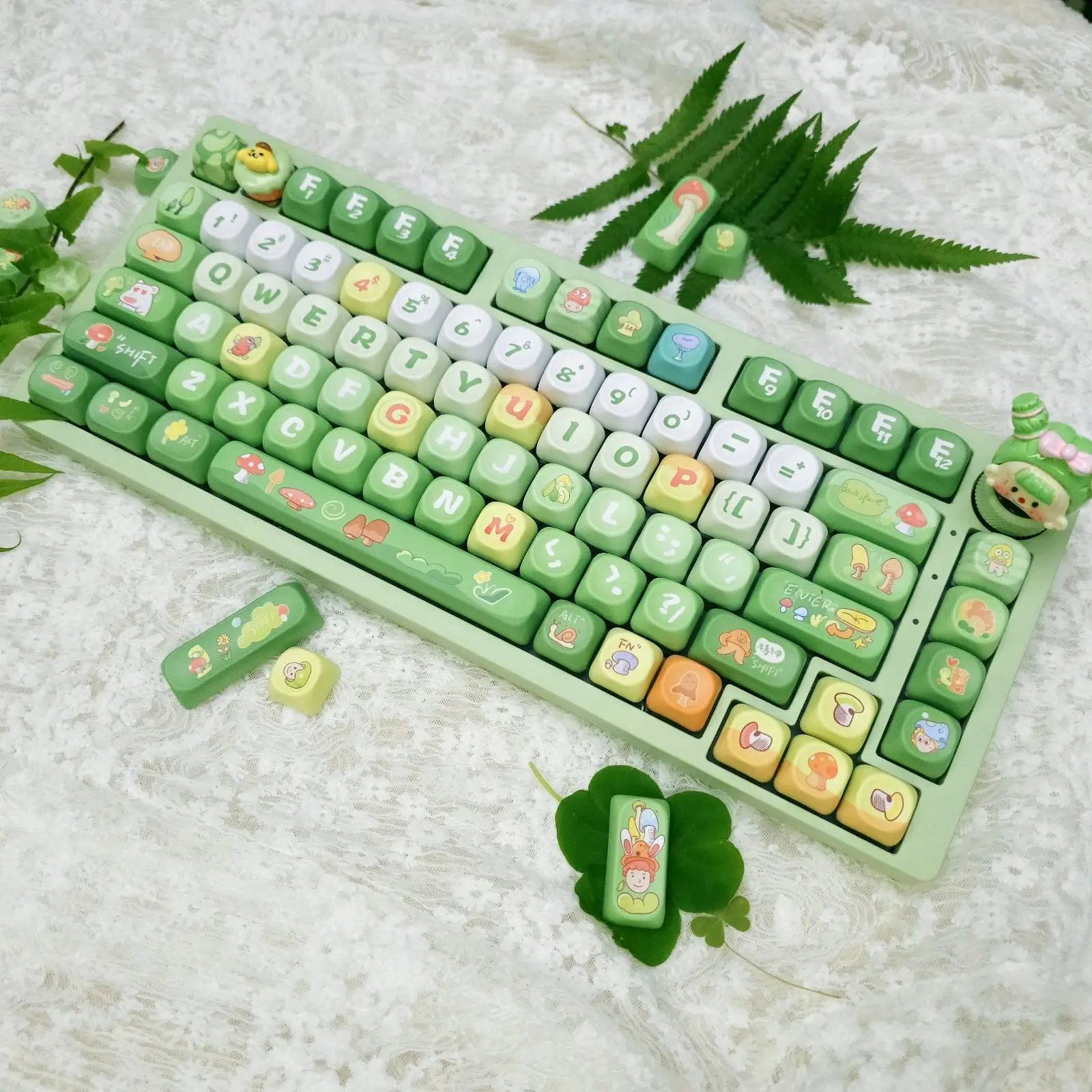 Imagem -02 - Mushroom Forest Teclado Mecânico Kaycaps Verde Bonito Pbt Keycaps Moa Altura Perfil mx Switch Faça Você Mesmo 125 Teclas por Conjunto