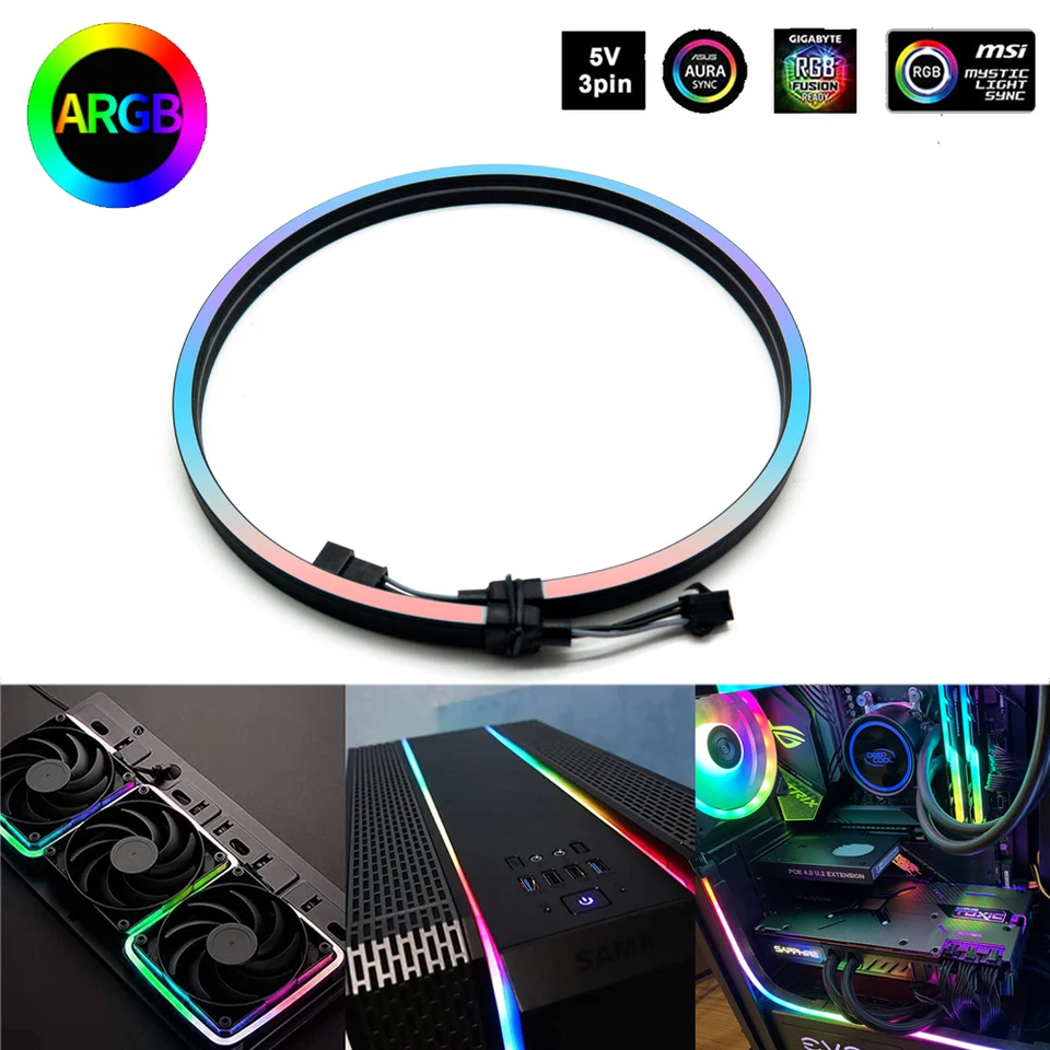 ALITOVE Addressable RGB PC LED Strip – 2-Pack 36cm Magnetic ARGB Strip For ASUS Aura, Gigabyte RGB Fusion, MSI Mystic, ASRock Polychrome – 5V 3-Pin ADD Header