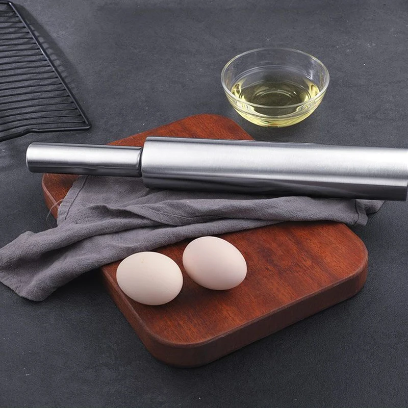 Stainless Steel Rolling Pin for Non-stick Dough Flour Stick Kitchen Cooking Baking Tools Accessories Pizza Roller With Handle