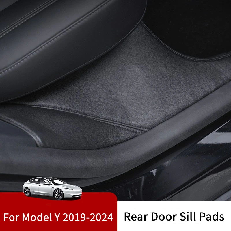 

For Tesla Model Y 2019-2023 Rear Door Sill Pad Leather Guards Threshold Bumper Strip Protective Cover Rear Seat Anti Kick Pads