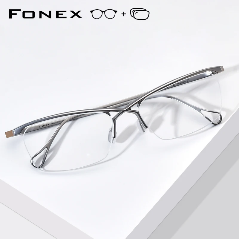 FONEX Progressive Prescription Glasses Myopia Optical Lens Eyewear Men Square Custom Eyeglasses Semi-Rimless Titanium Frame 5757