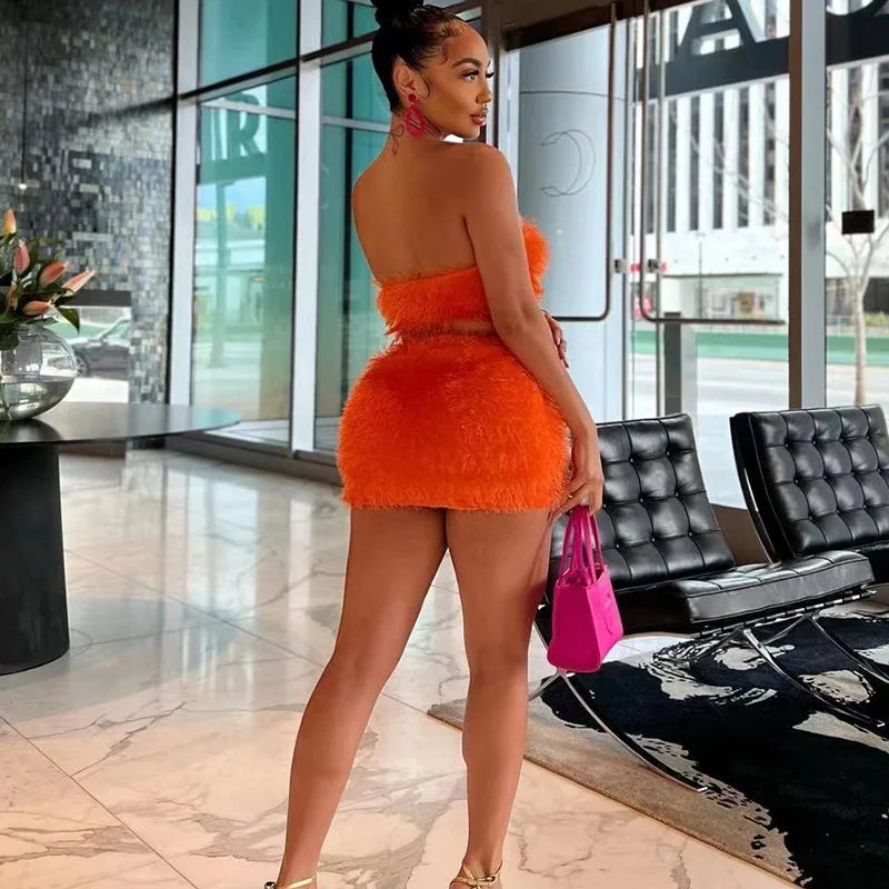 BKLD Summer New Vacation Outfits For Women 2024 Fashion Tube Top And Skirt Set Bodycon Solid Color Party Nightclub Wear
