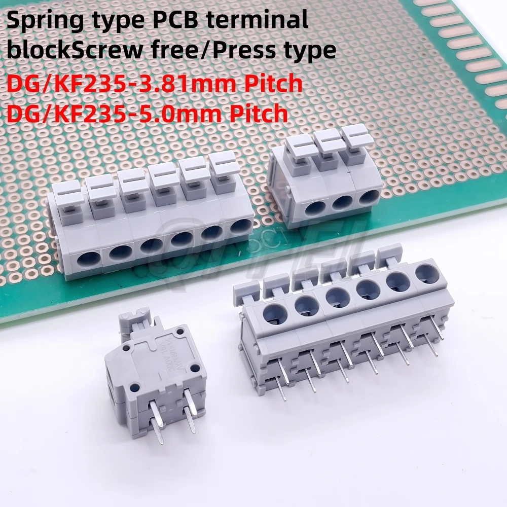 5Pcs KF235 Spring Type PCB Terminal Block KF235 3.81mm Pitch 5.0mm DG235 Screw Free Press Type 235 2P 3P 4P 5P 6Pin Connector