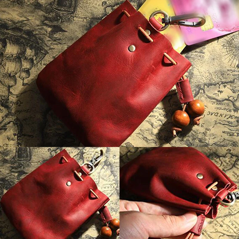 Vintage Coin Purse Men Women Genuine Leather Mini Coin Wallet Money Pocket Drawstring Storage Bag Medieval Cosplay Accessories