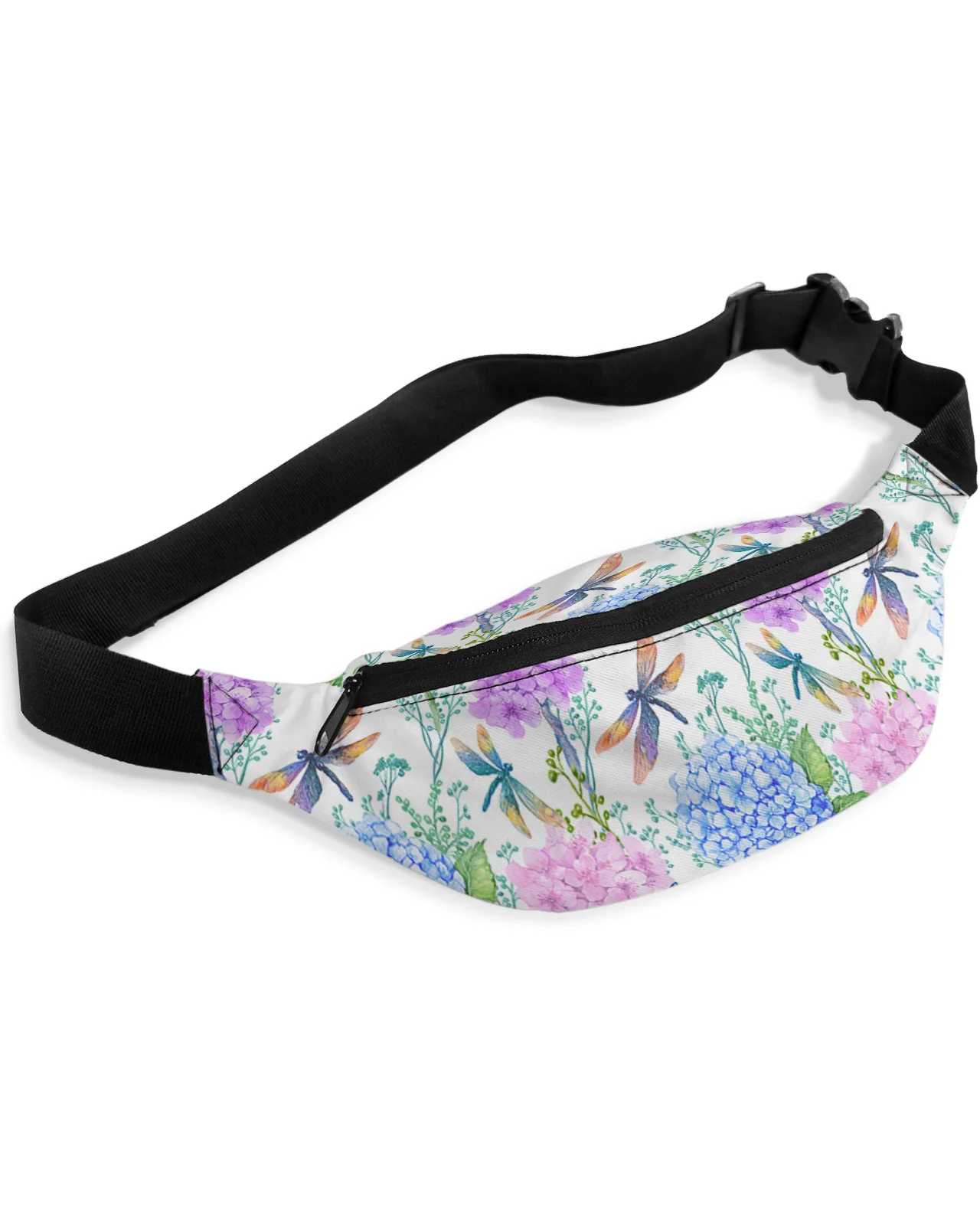 Flowers Hydrangeas Watercolor Plants Men Women Waist Bag Fanny Pack Purse Phone Belt Bag Wallet Pouch Waterproof Banana Hip Bags