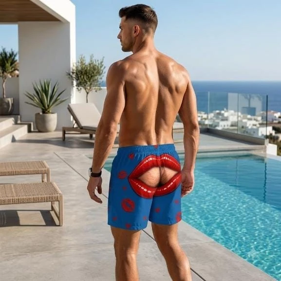 Funny Men Swim Trunks Personalized Lip Print Beach Shorts Bathing Suit Gag Gift Bachelor Party Short Tropical Vacation Shorts