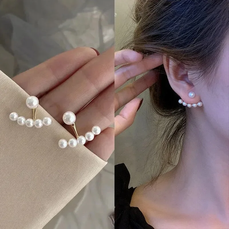 Contracted Exquisite Simulated-pearl Hang Earrings French Design Sense T Type Ear Studs Super Fairy Jewelry Gift