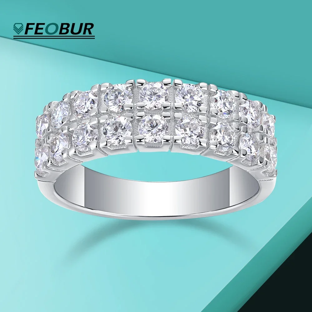 

FEOBUR 1.08ct Moissanite Eternity Ring for Women 925 Sterling Silver Two Rows of Diamonds Engagement Rings Promise Wedding Band