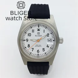 BLIGER NH35A PT5000 Automatic Watch For Men 38mm Brushed Case Sapphire Glass Black White Blue Green Dial Luminous Rubber Strap