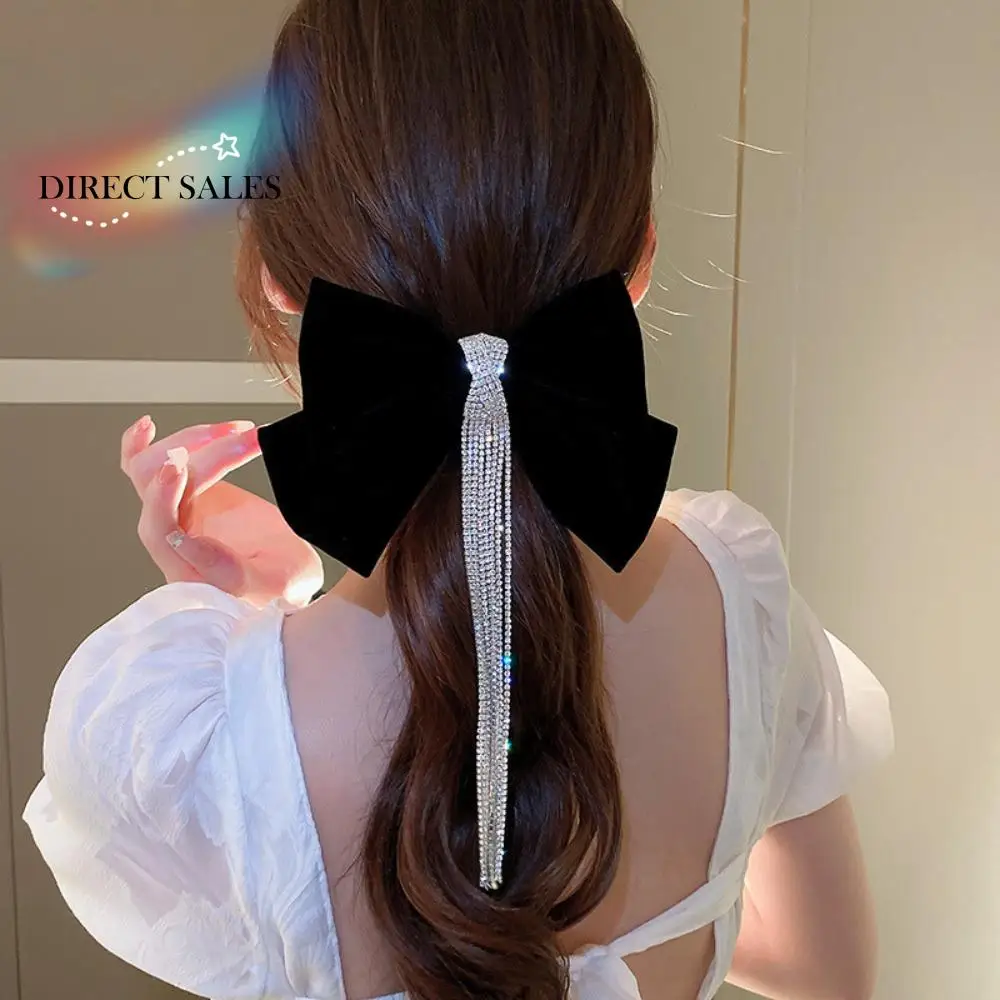 

Headdress Cloth Red Velvet Bow Hair Clip Rhinestone Pearl Bowknot Spring Clip Hair Claw Tassel New Year Hairpin Women