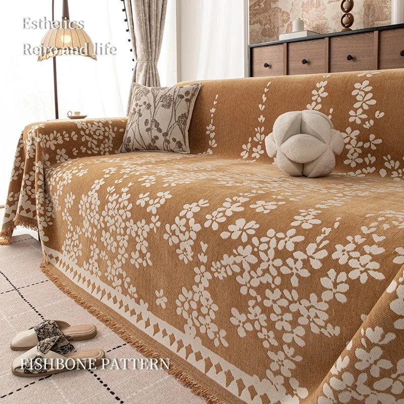 Vintage French Style Sofa Cover Chenille Slipcover Anti Scratch Full Coverage Throw Blanket for All Seasons Home Textile