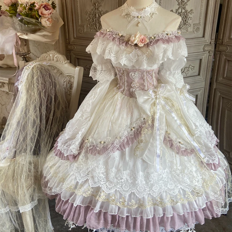 Japanese Sweet Kawaii Lolita Dress Women Victorian Vintage Princess Party Wedding Dresses Girly Lace Bow Elegant Lolita Clothing