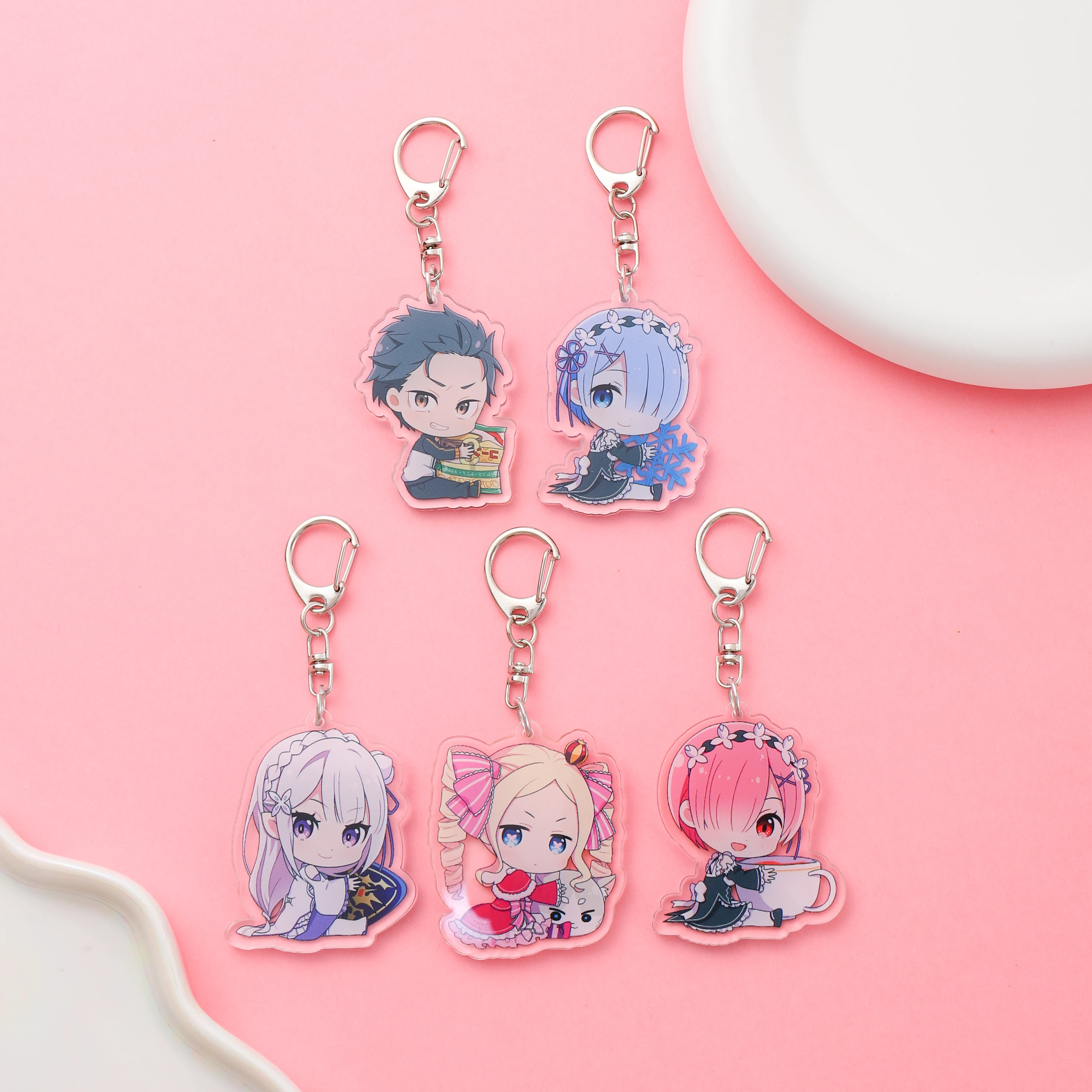 5Pcs Anime Re:ZERO - Starting Life in Another World Acrylic Car Keychain Cute Backpack Pendant Bag Charms Accessories Decoration