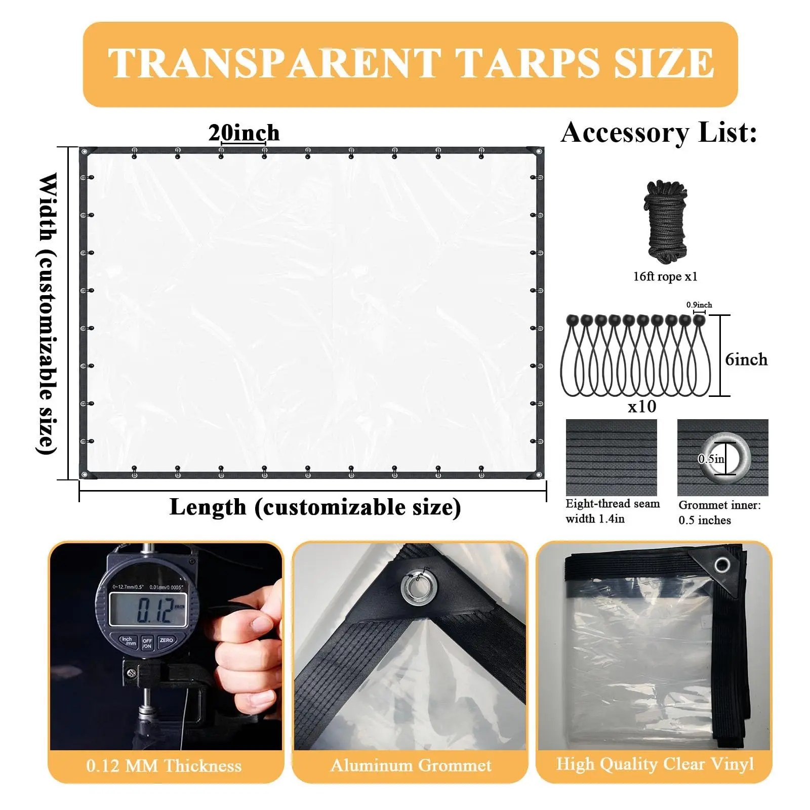 15x31 FT Clear Tarp Heavy Duty Waterproof with Grommets - Red Edges & Tear Resistant PVC Tarpaulin for Chicken Coop