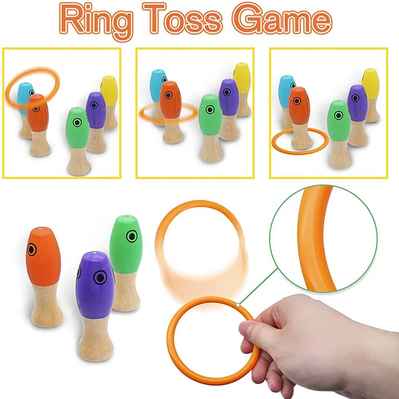 Ring Toss Game For Kids Bowling Fishing Game 3 In 1 Toys Set Indoor & Outdoor Toddler Learning Motor Skill Party Gift