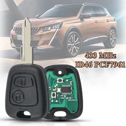 2 pulsanti NE72 Blade 433MHz telecomando per Peugeot 206 207 con chiave a distanza per auto con Chip Transponder PCF7961