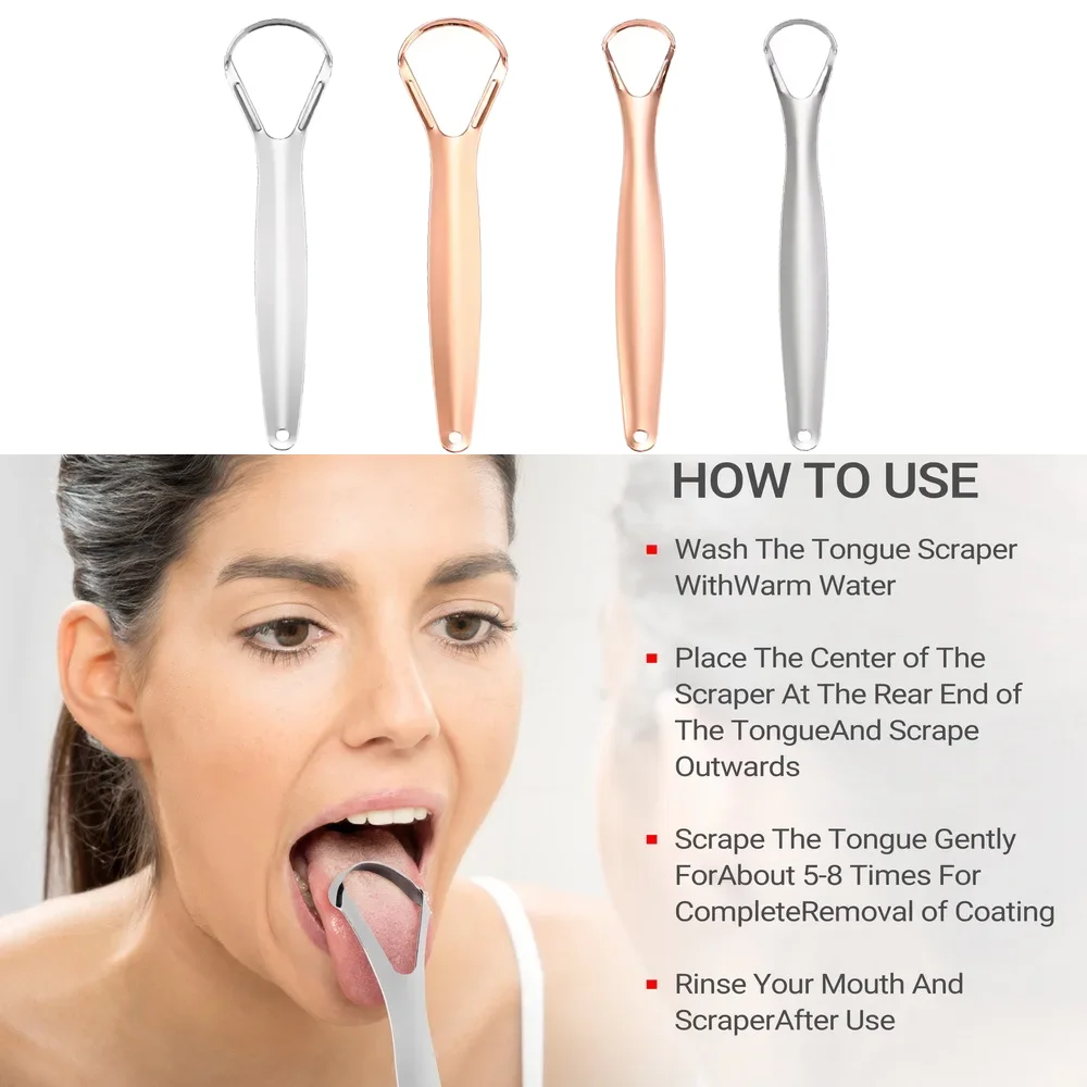Stainless Steel Tongue Scraper Fresh Breath Oral Hygiene Tool for Coated Tongue Cleaning