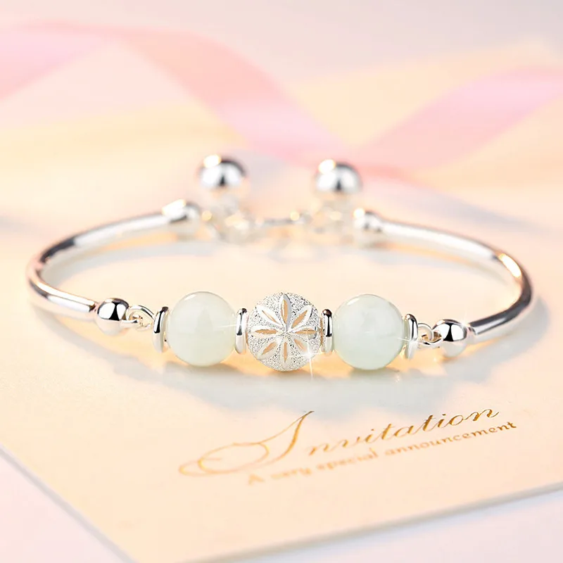 New simple and personalized jade open bracelet 925 silver running bead bracelet women