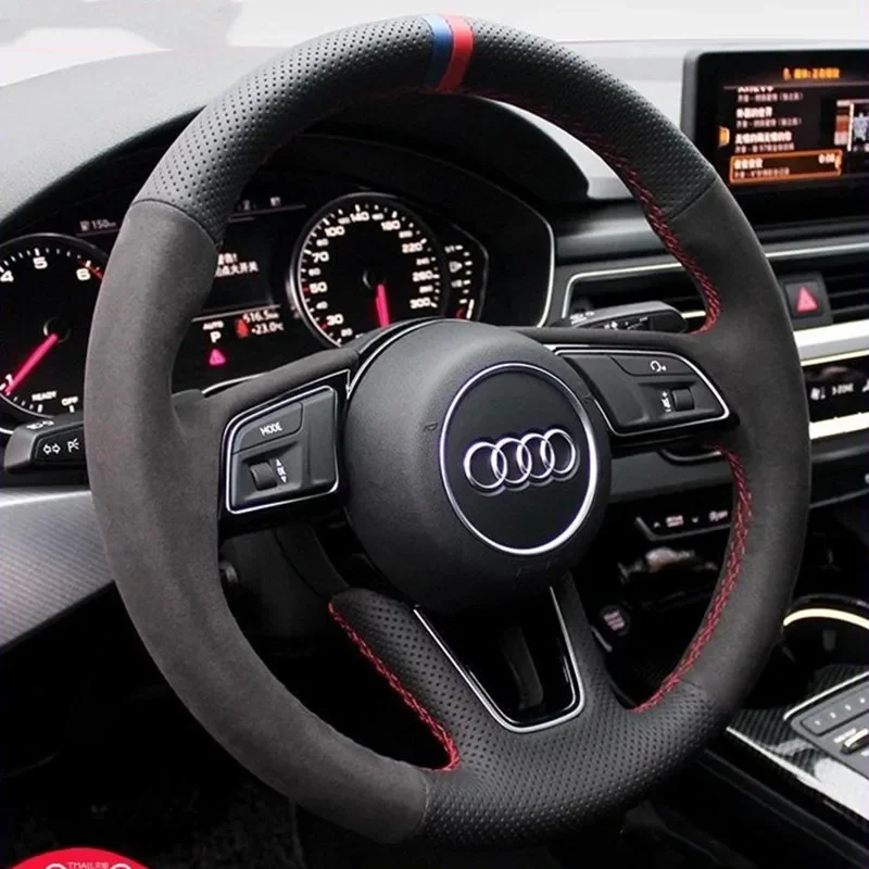 

Сшитый вручную замшевый кожаный чехол на руль автомобиля для Audi A4L A6L A3 Q5L Q3 Q7 A5 A7 S8, автоаксессуары