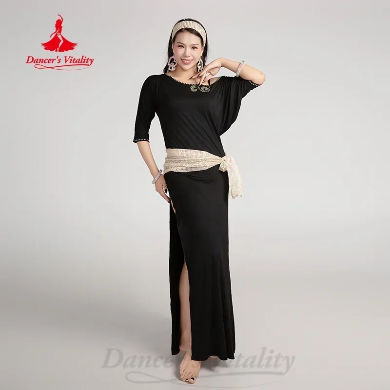 BellyDance Practice Clothes Loose and Comfortable Modal Robe+headscarf+hip Scarf 3pcs Adult Oriental Dance Training Clothing