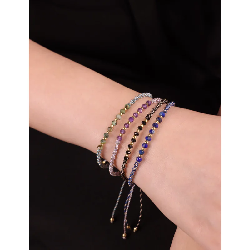 Hand Woven Bohemian Style Best-selling Contrasting Colorful Natural Stone Rope Bracelet, Versatile Stackable Bracelet for Women