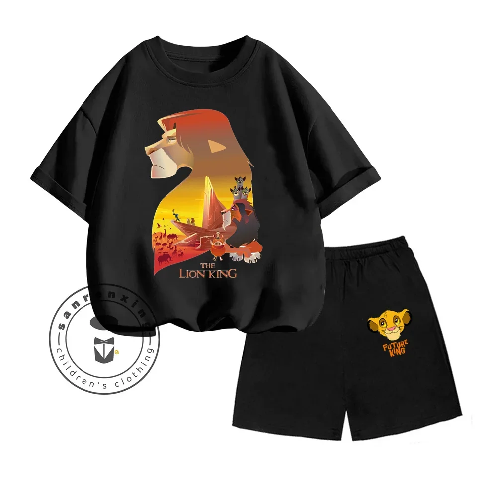 

Summer Two-piece Set for Boys and Girls Ages 3-14 The Lion King Animated Cartoon Print Design O-neck Short Sleeves and Shorts