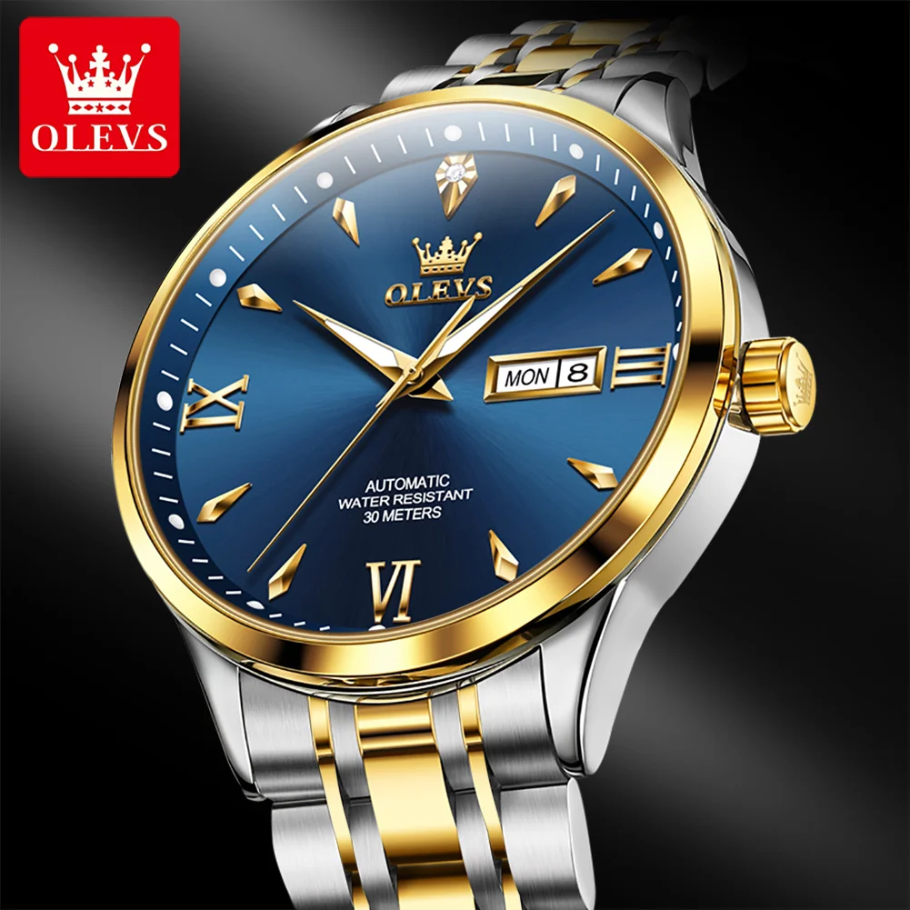 OLEVS 9956 Mens Watch Stainless Steel Automatic Mechanical Watch Waterproof Week Date Watches For Man Luxury Original Upgrade