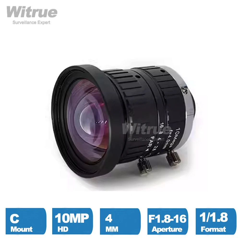 Witrue HD 4K 10MP Lens C Mount 4MM Aperture F1.8-16 Format 1/1.8