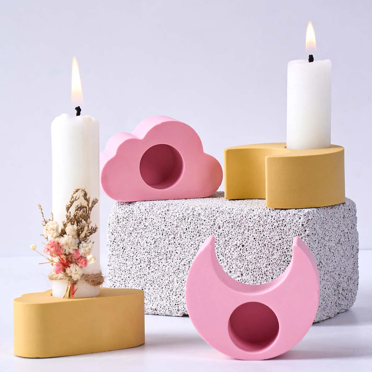 

Силиконовая форма для 3D-подсвечника в виде облака и луны, DIY, в скандинавском стиле, для цемента, гипса, глины, для изготовления подставок для свечей, декор для дома и рабочего стола