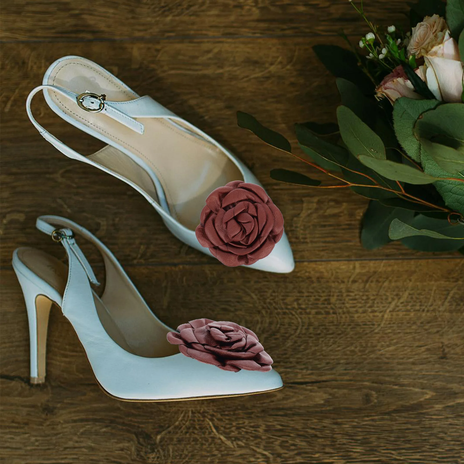 

2 Pcs Flower Shoe Buckle Decoration Charms for Dress Shoes The Flowers Coffee Detachable Buckles
