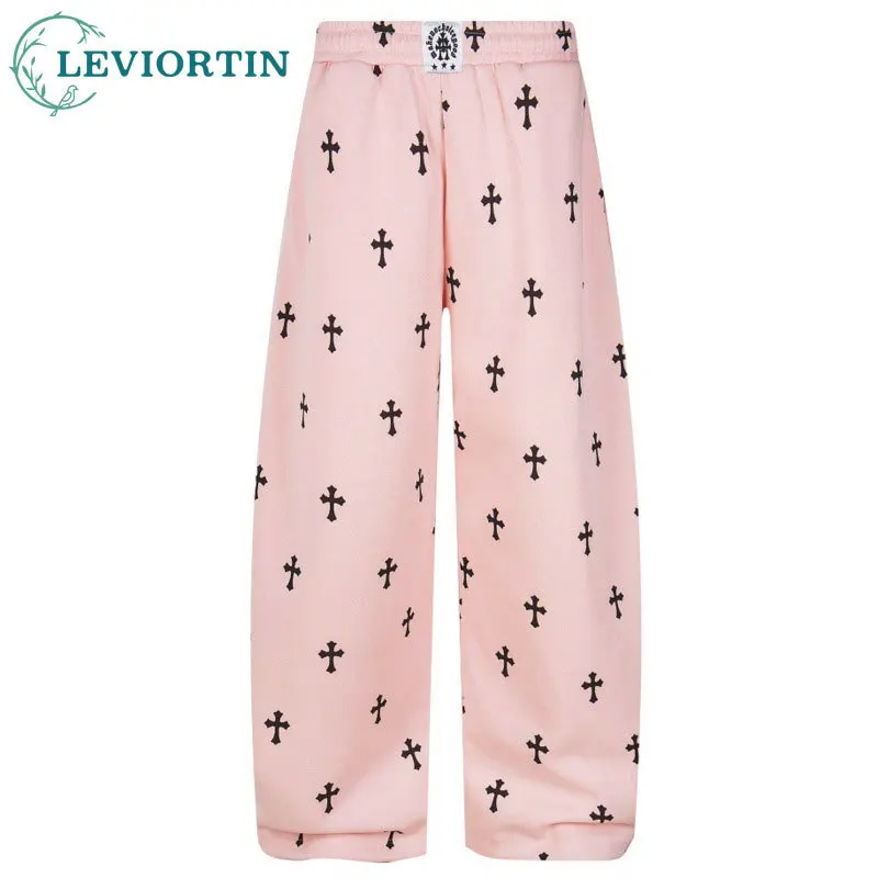 

Осенняя мужская мода, уличный тренд, темный стиль, ниша, дизайн, силуэт, крест, полный принт, свободные широкие повседневные брюки