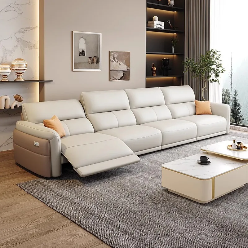 

Electric leather sofa home theater minimalist Italian zero against the wall space electric cabin functional sofa combination