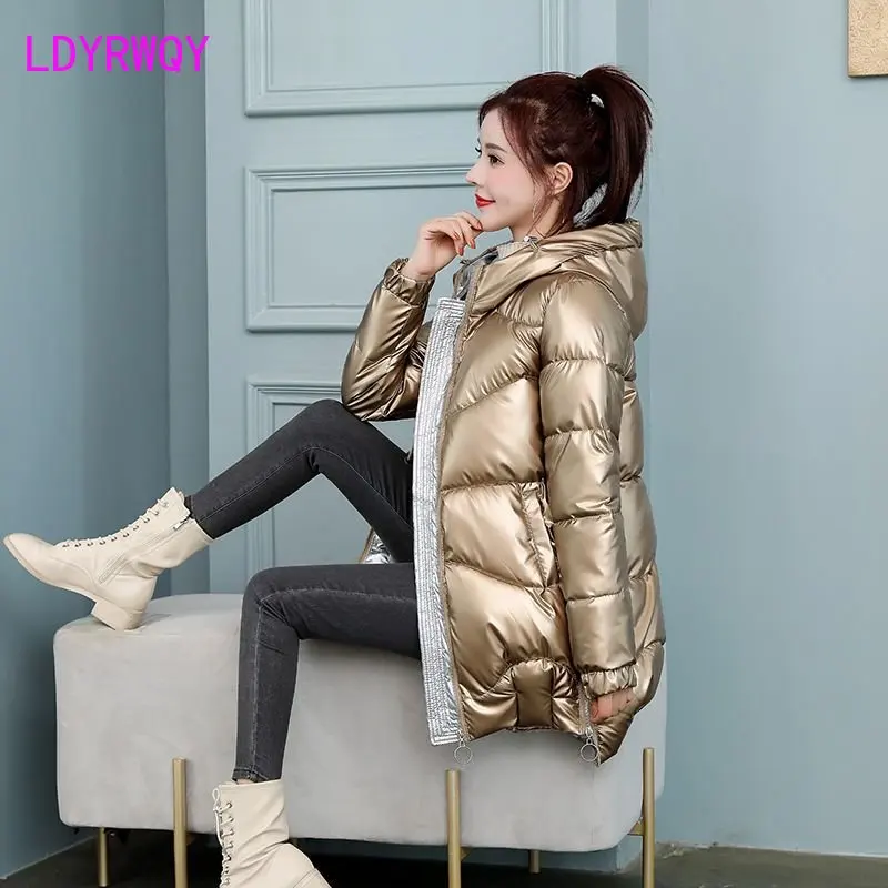 2022 new Korean version of loose fashion wash free bright face cotton jacket women\'s long down padded winter coat