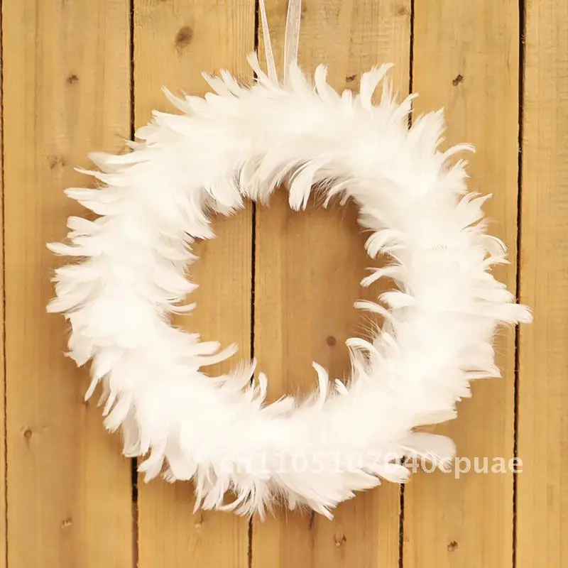 

White feather Christmas decoration wreath home feather decoration door hanging artificial wreath
